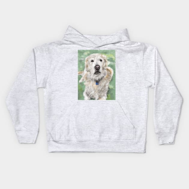 Golden Retriever Sitting on the Grass Kids Hoodie by LITDigitalArt